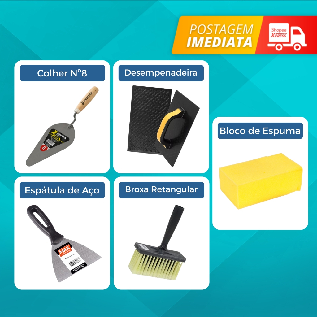 Kit Pedreiro: Colher de Pedreiro, Desempenadeira para Reboco e Acessórios de obra