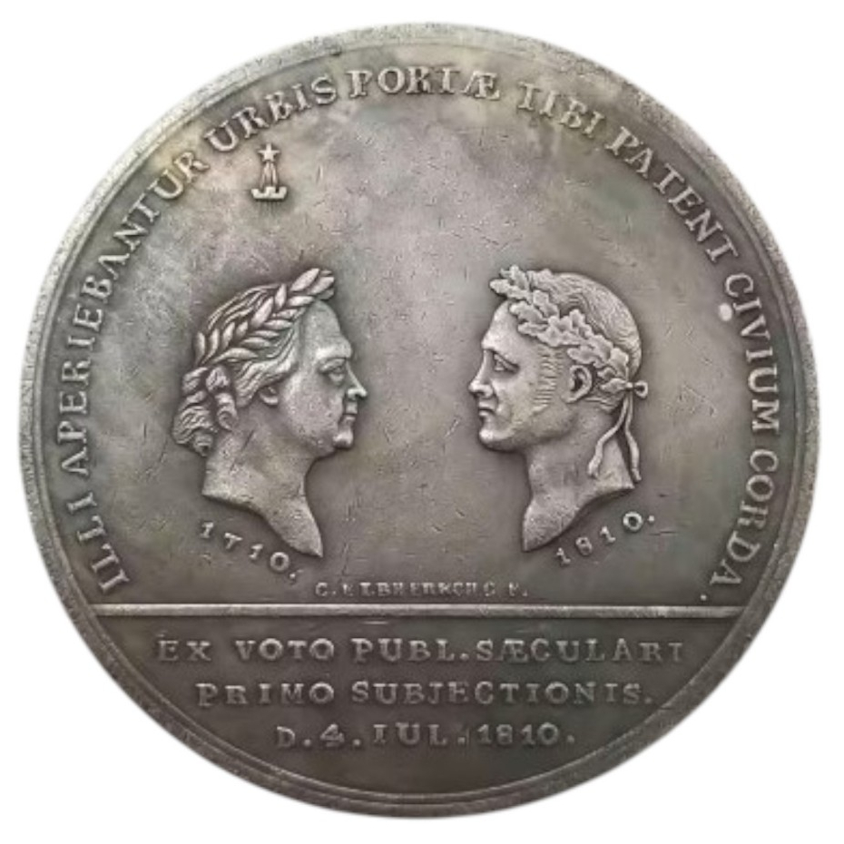 Moeda Medalha do Império Russo - 55 mm - 1810 100° Aniversário da União de Riga com a Rússia - Pedro e Alexandre