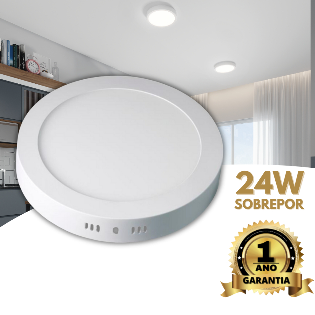 Kit 05 Luminária Painel Plafon Led 24W 25W Redondo Sobrepor 6500K Branco Frio Bivolt 110/220V 30x30