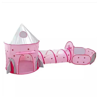 barraca toca tenda infantil 3x1 com tunel e cesta basquete castelo astronauta foguete princesa rosa em Oferta na Shopee