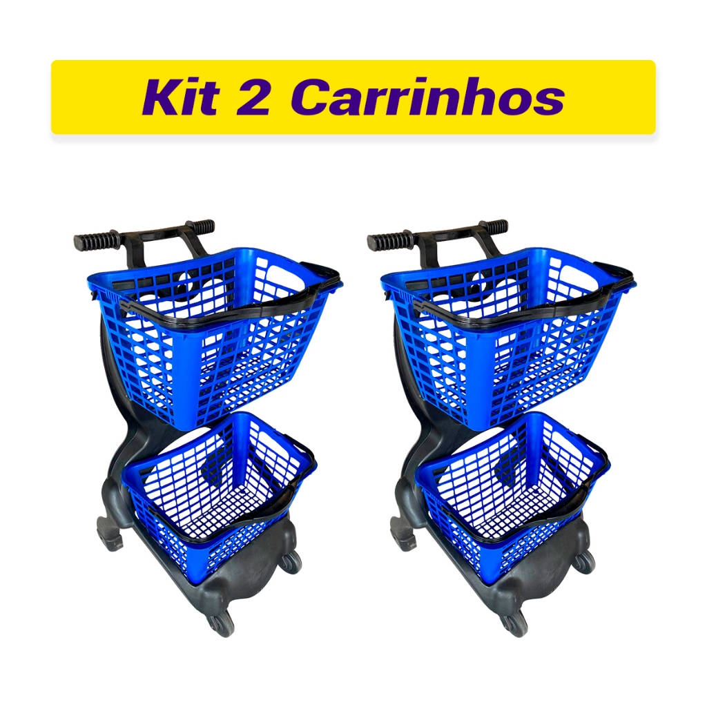 2 Carrinhos Plástico Ecoflex Compras Duplo 25 Litros Resistente Reforçado Loja Mercado Pvc Mercearia em Oferta na Shopee