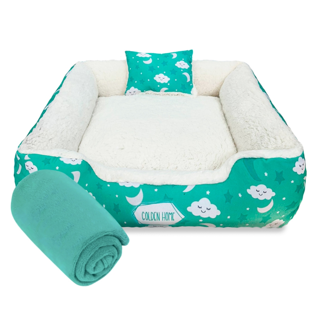 Cama Pet Estampada Sherpa 60cm 4 Peças Caminha Pet Gato/Cachorro com Manta