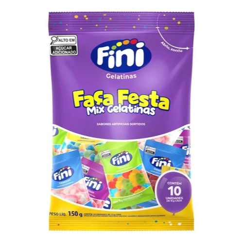 Bala de gelatina Faça festa Fini, mix sortido, c/10 und de 15g cada, monoporção para lembrancinha.