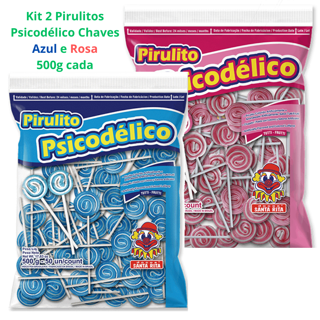 Kit Festa 2 Pirulito Psicodélico II Chaves Azul e Rosa 500g cada-Doces Santa Rita-Festa Aniversário Infantil Nostálgico