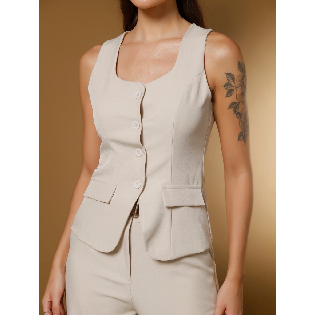 Oito W MODAS Conjunto feminino Tecido Twill marrant linho Coleto com Calça chic Social  calca com bolso modelo