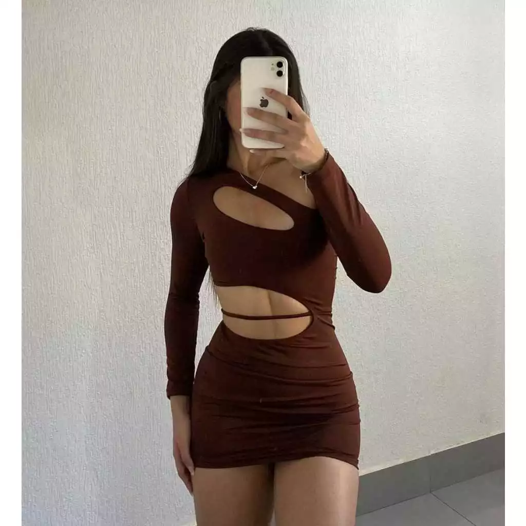 Vestido Com Abertura No Peito Modelado No Corpo Suplex Moda Gringa ( Júpiter ) — imagem 1