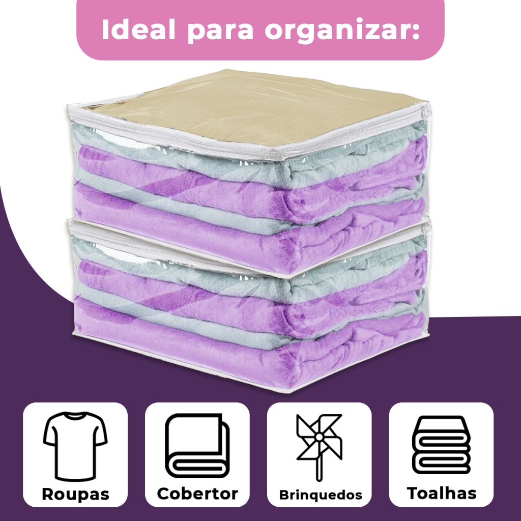 Organizadores Porta Roupa Capa Para Edredom Cobertor Travesseiros Com Ziper  Visor E Alça