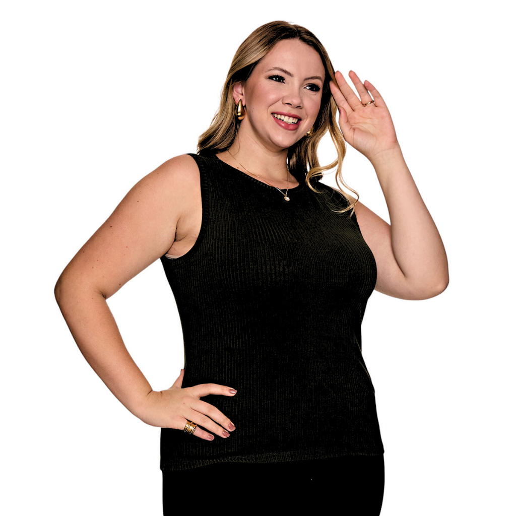 Blusa Feminina Canelada Ribana Regata Nadador Plus Size G1 G2 Moderna Estilosa Casual Tendência