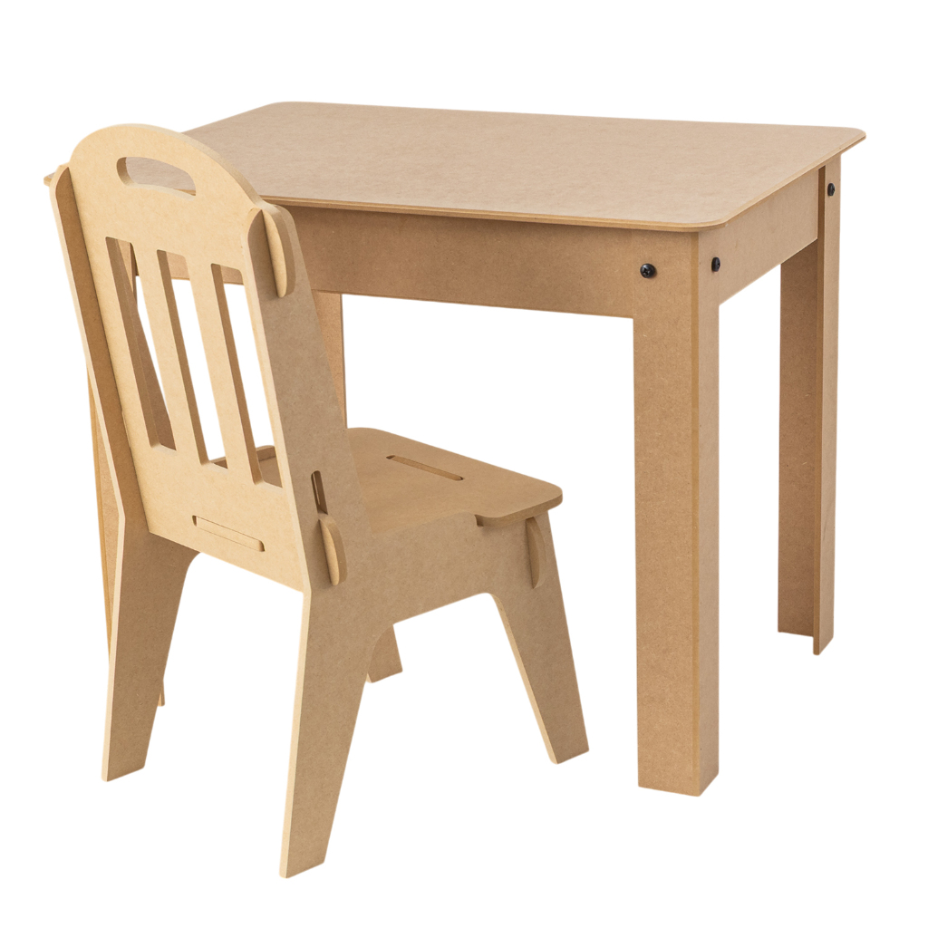 Mesa infantil didática MDF cru mesinha criança brinquedoteca com 1 cadeira