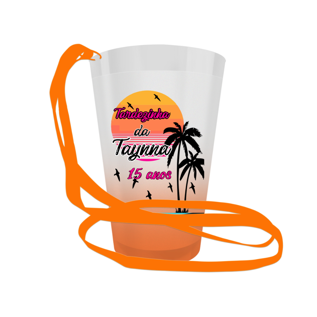 100 Copos ECOLOGICOS Personalizados Com Cordinha - Capacidade de 500ml — imagem 2 de 2