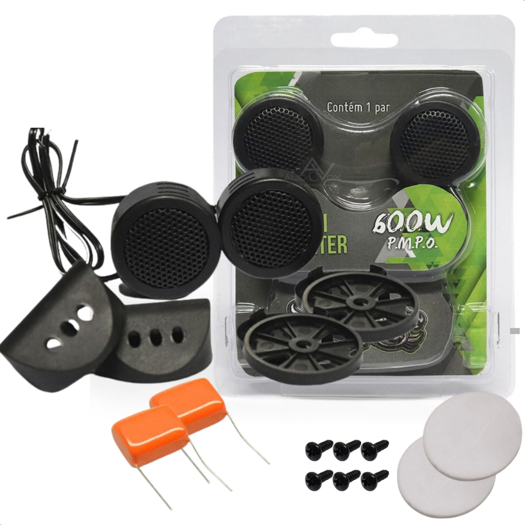 Par Mini Tweeter Som Automotivo 80W RMS Universal Para Porta Painel Coluna Com Capacitor