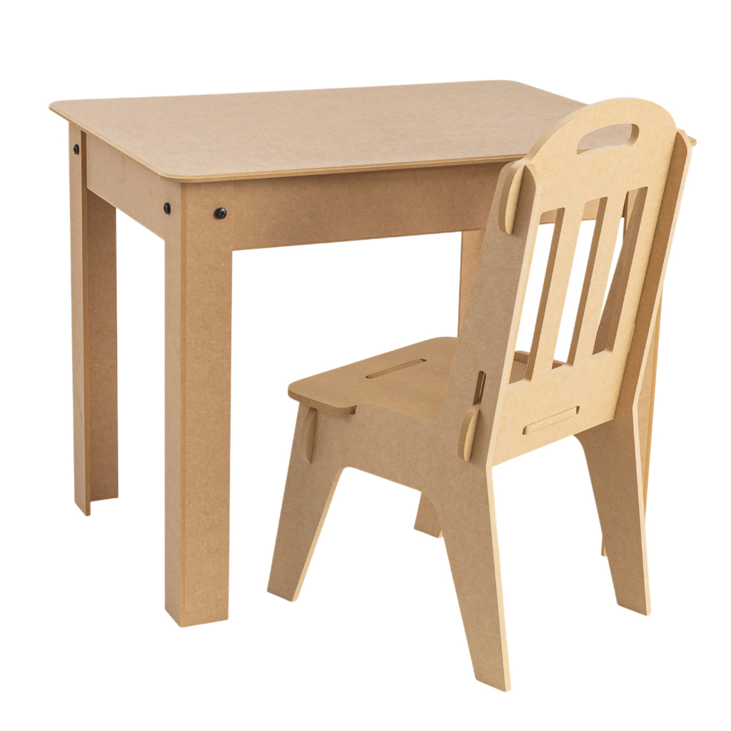 Kit Conjunto Mesa Infantil + 1 Cadeira Estudos Retangular Sem Compartimento Mdf Cru mesinha