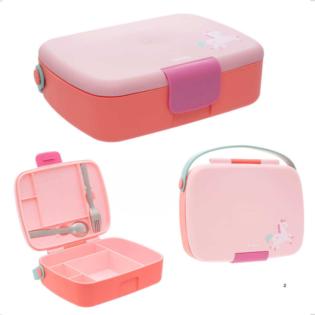 Lancheira Bento Box com talher inox Marmita Magic Unicórnio Buba rosa com alça lanche escola merenda em Oferta na Shopee