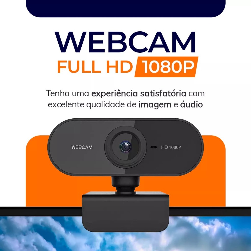 Webcam USB Pc Câmera Com Microfone 1080p Hd Cor Preto