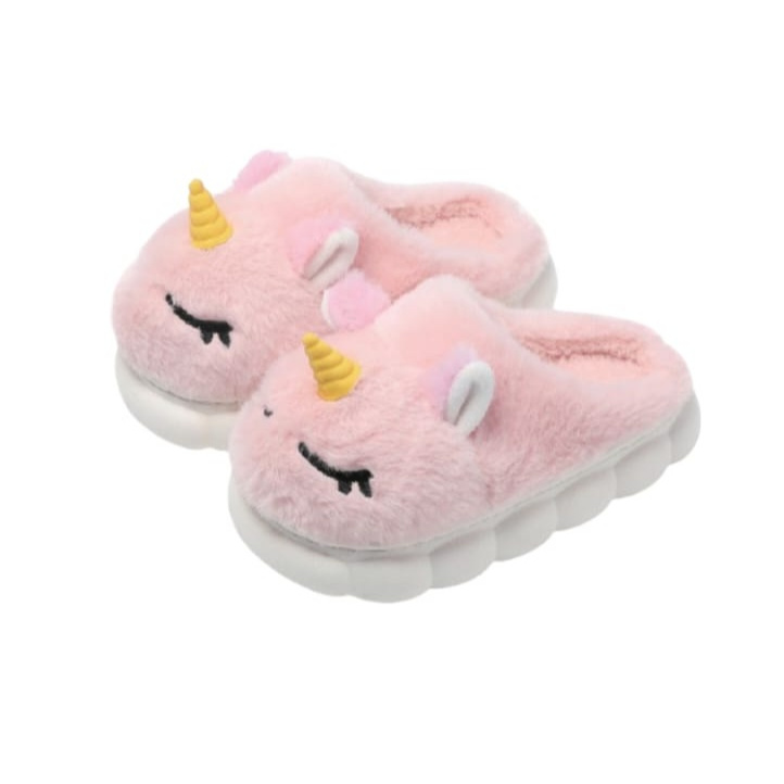 Pantufa De Unicórnio Infantil Com Chifrinhos 3d Solado De Borracha