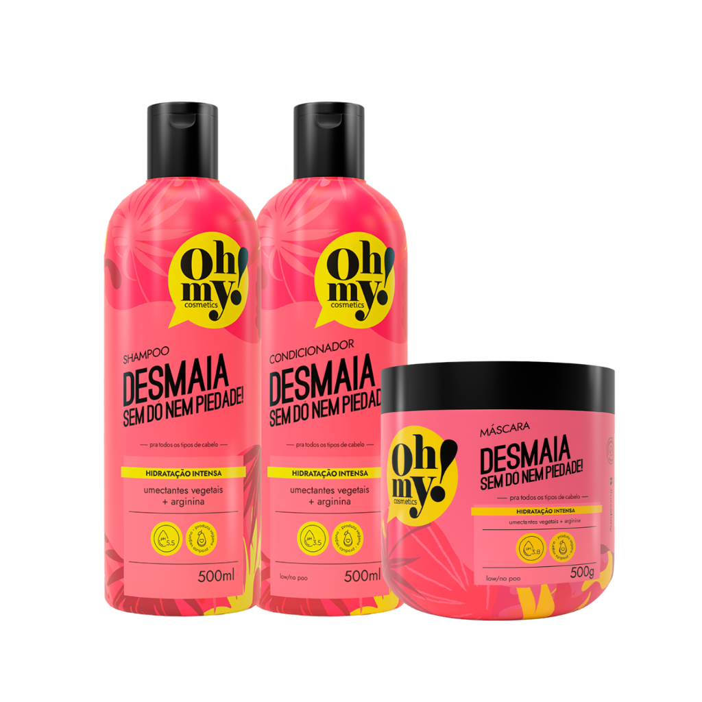 Shampoo, Condicionador e Máscara Desmaia Sem Dó Nem Piedade 500ml Oh My! Kit