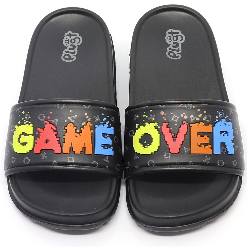 Chinelo Slide Infantil Plugt Menino Jogo Game Over Preto em Oferta na Shopee