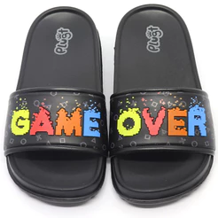 Chinelo Slide Infantil Plugt Menino Jogo Game Over Preto EVA Leve Confortável Promoção