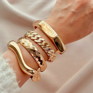 Conjunto com 4 Braceletes Grossos Maximalista Dourado Femininas  Bracelete Maxi Acessórios Femininos em Oferta na Shopee