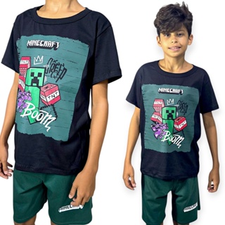 Conjunto Infantil Juvenil Minecraft Camisa e Short em Oferta na Shopee