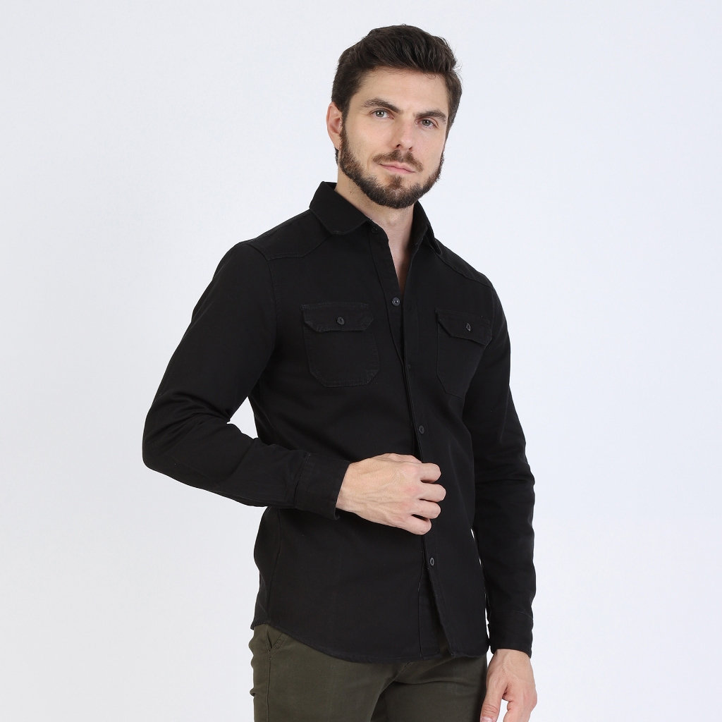 Camisa Jeans Masculina Manga Longa Casual Social Confortável Básico Slim Fit — imagem 2 de 2