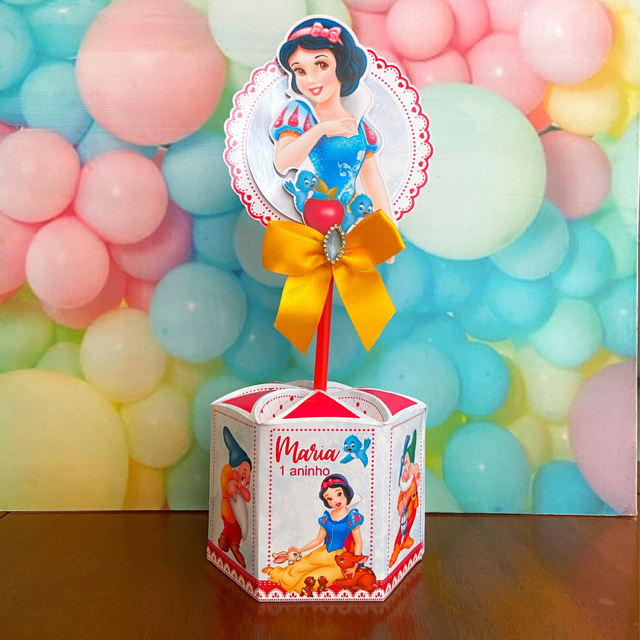 Centro de Mesa Sextavado - Lembrancinha Branca de Neve Personalizado Decoração Festa Infantil - Pegue e Monte
