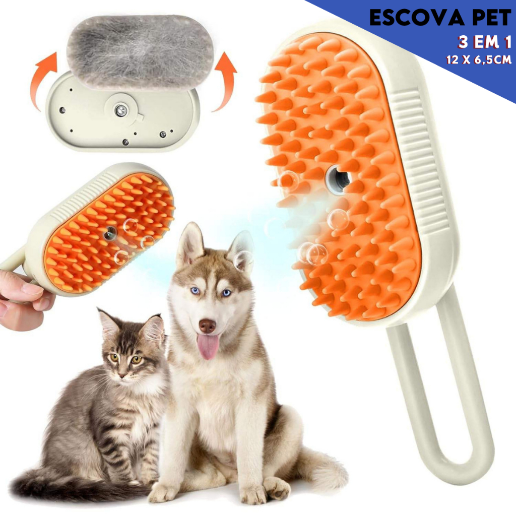 Escova Pet Vapor Elétrica 3 em 1 Remove Pelos Cachorro Gato Limpeza Massagem Recarregável em Oferta na Shopee