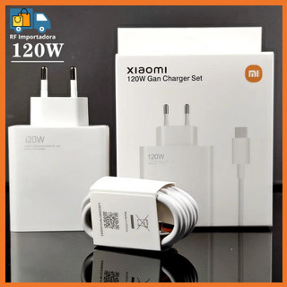 Carregador Completo Turbo Power Xiaomi Cabo USB + Cabo Tipo C 120W