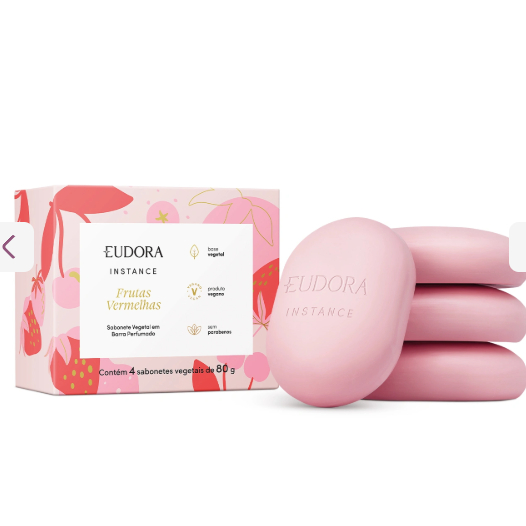 Sabonete Vegetal em Barra Perfumado Instance Frutas Vermelhas 4x80g Eudora.