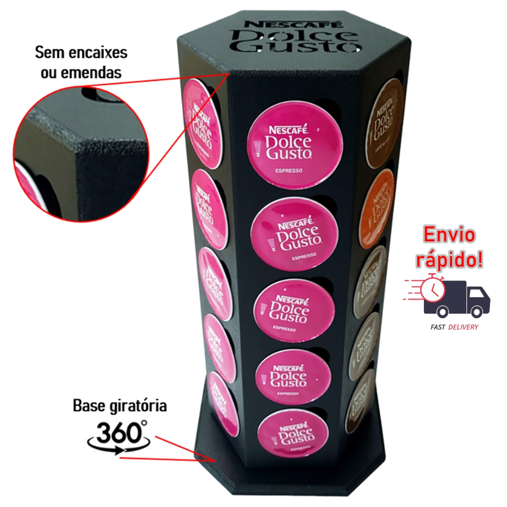 Suporte Organizador DOLCE GUSTO Torre Giratoria 30 Cápsulas Cantinho do Café Porta Capsulas MDF em Oferta na Shopee