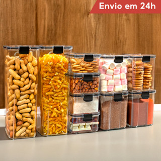 Kit Pote Hermético para Mantimentos de Cozinha Dispensa Armário Plástico Empilháveis Porta...