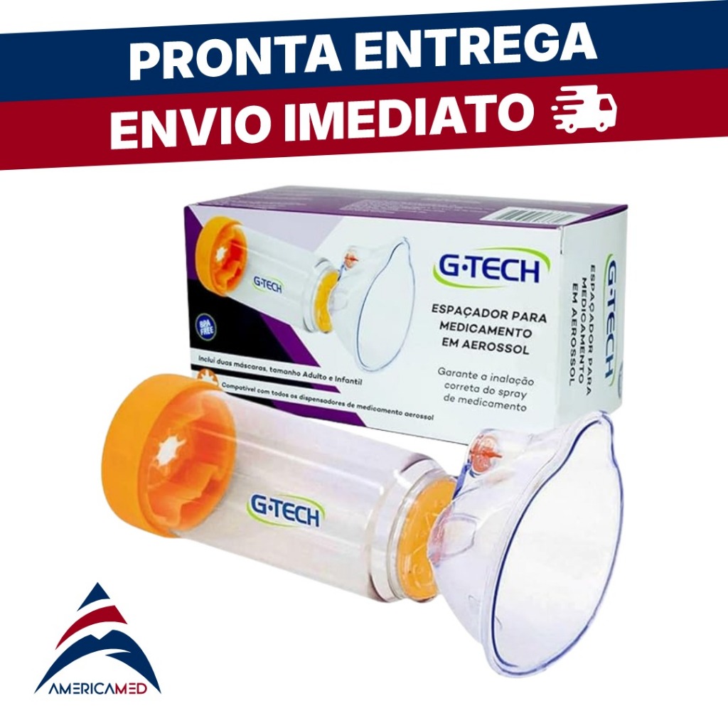 Espaçador Inalador Aerosol G-TECH – com Máscara Infantil e Adulto para bombinha pressurizada