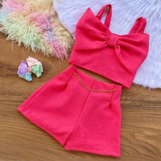 conjunto infantil linhao 4 6 8 10 croppet de Laço o shorts cm pinça moda Blogerinha em Oferta na Shopee