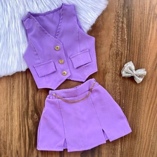 conjunto infantil menina Alfaiataria colete e short saia modinha Blogerinha em Oferta na Shopee