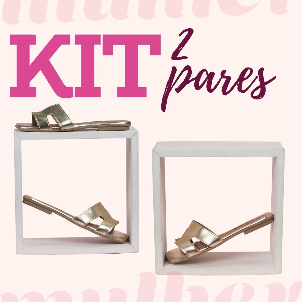 Kit 2 pares Rasteirinha Feminina Rasteira Casual Chinelo Confortável Básico Blogueira