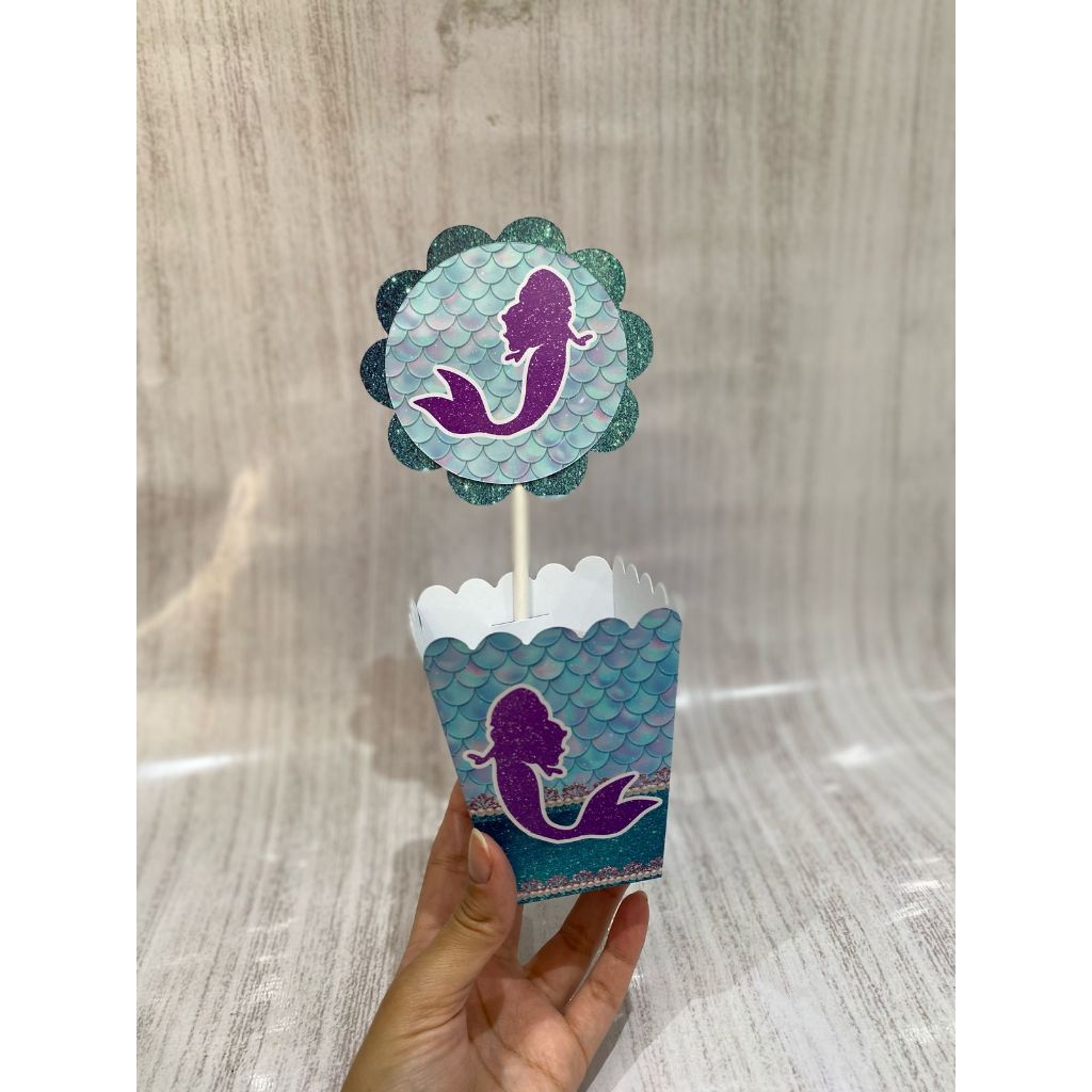 Centros de mesa Sereia lilás Personalizado com Nome | Cachepot Festa Infantil Chá Aniversário Decoração