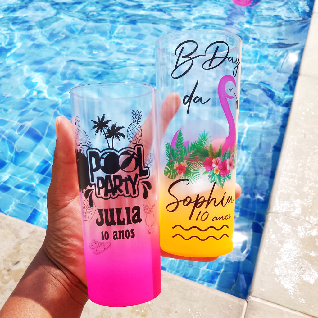 Pool Party, Tardezinha, Copo Long Drink Degrade, Lembrancinha Pool Party, Kit 15,20,25,30, 35 unid