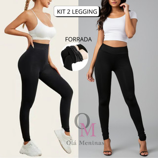 Kit 2 Calças Legging Feminina Forrada Sem Transparência Cintura Alta Térmica
