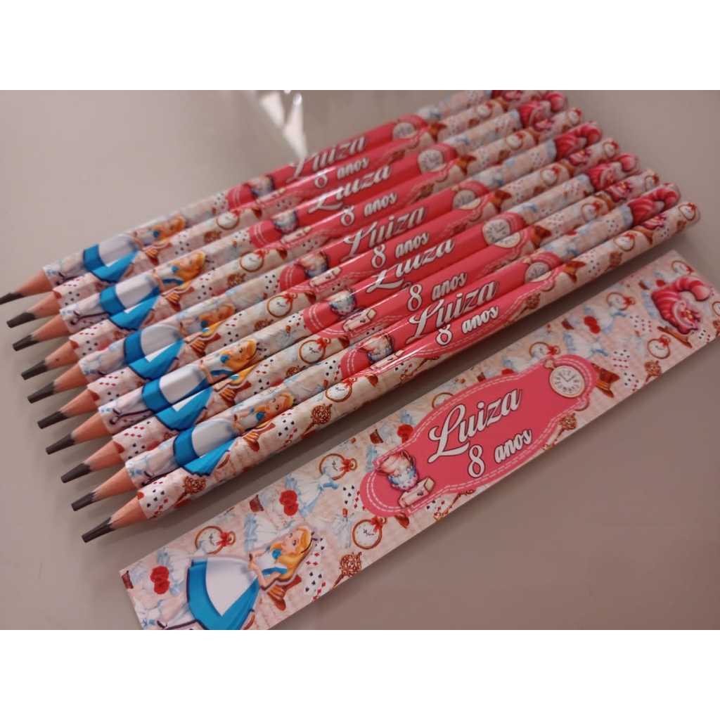 Lápis Personalizado Alice no País das Maravilhas. Lembrancinha para Festa. Aniversário.