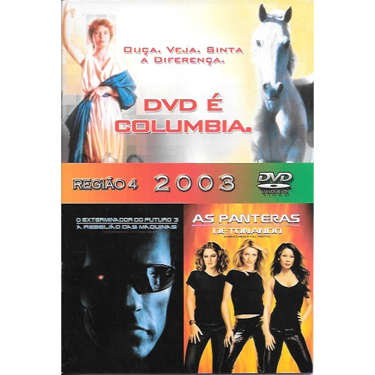 Livreto comercial de filmes da Columbia em DVD de 2003 (Exterminador do Futuro; As Panteras) 16 pp.