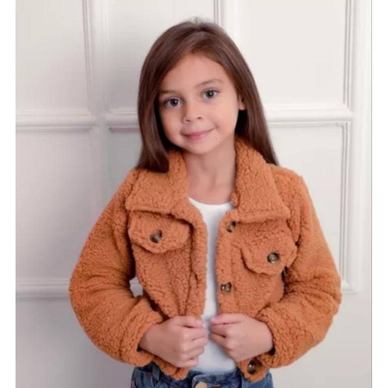 Casaco Teddy Infantil Estilo Cropped Com Botões Inverno Moda Blusa De Frio Menina Mini Diva Juvenil Blogueirinha Kids
