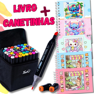 Livro de Colorir + Canetinha Kit 24/36/48/60/80 Bobbie Goods Stitch Hello Kitty Herois Capivara Original A5 Capa Dura em Oferta na Shopee
