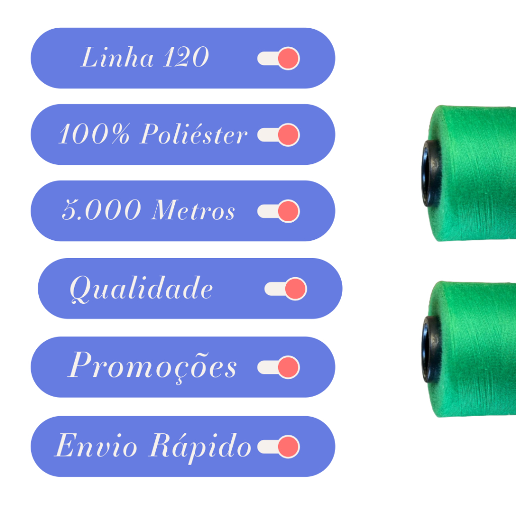 kit 2 Linhas de Costura 120 - 5.000 Metros - Cor Branco, Preto e Colorido