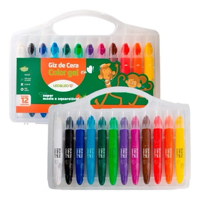 Giz De Cera Color Gel 12 Cores Unidades Leoeleo