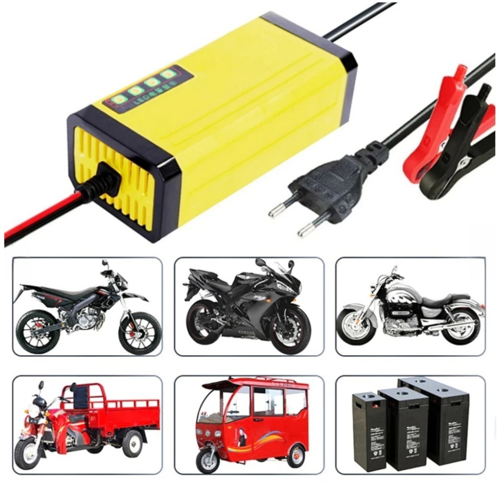 Carregador de Baterias carro E Motos 12v Inteligente 2Ah Bi-volt  Proteção contra Polaridade e Curto-Circuito Amarelo