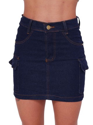 Mini Saia Cargo Jeans Bolso Elastano Moda Feminina em Oferta na Shopee