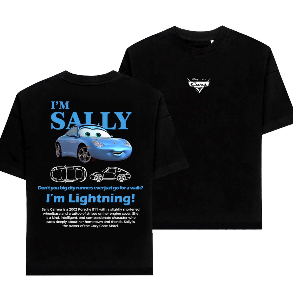 Camiseta Sally Feminina Camisa Carros 100% Algodão Casal Mcqueen Blusa Streetwear Alta Qualidade