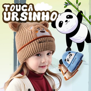 Touca Infantil Gorro Forrada Pompom Com Estampa Urso Quentinha Forrada Frio Moda Outono In...