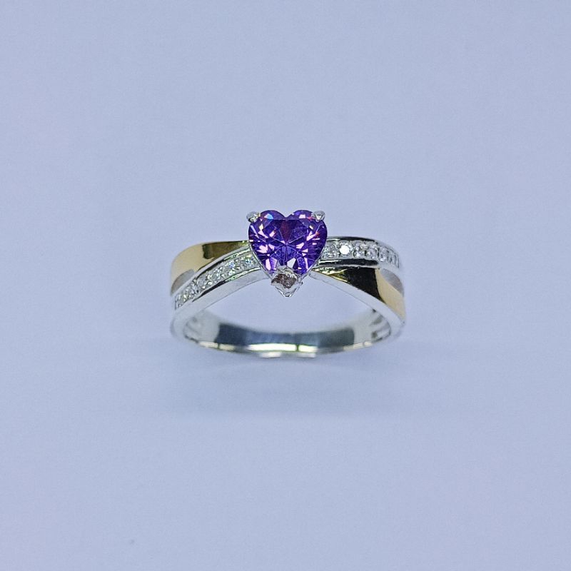 ANEL EM PRATA 950 PEDRA ZIRCÔNIA CORAÇÃO/ ANEL COM APLIQUE DE OURO 18K