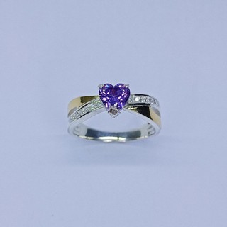 ANEL EM PRATA 950 PEDRA ZIRCÔNIA CORAÇÃO/ ANEL COM APLIQUE DE OURO 18K
